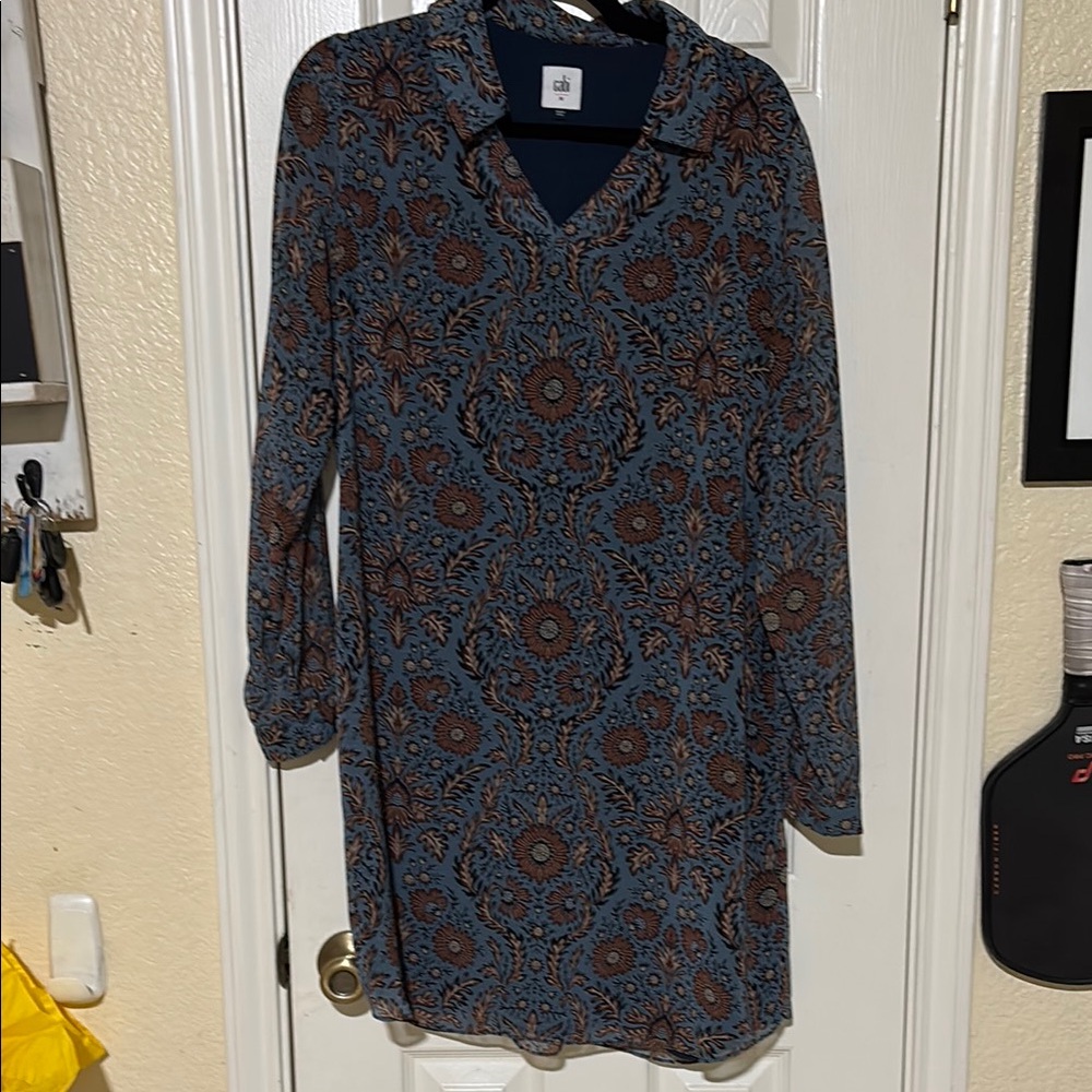 CAbi Blue Long Sleeve Shirt Dress